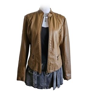 y2k Yoki Zip up Faux Leather Jacket vintage style long sleeve with pockets Med